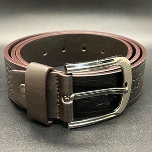 Canyon Sky Leather Embossed Horse Belt and Solid Dark Brown Belt Mens Size 34-36